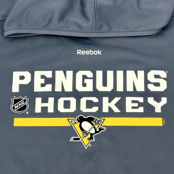 Men's Reebok Center Ice Pullover Fleece Hoodie Gray L Pittsburgh Penguins NHL‎ - Picture 2 of 11